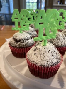3D printed DNA Love sign cupcake toppers in chocolate cupcakes